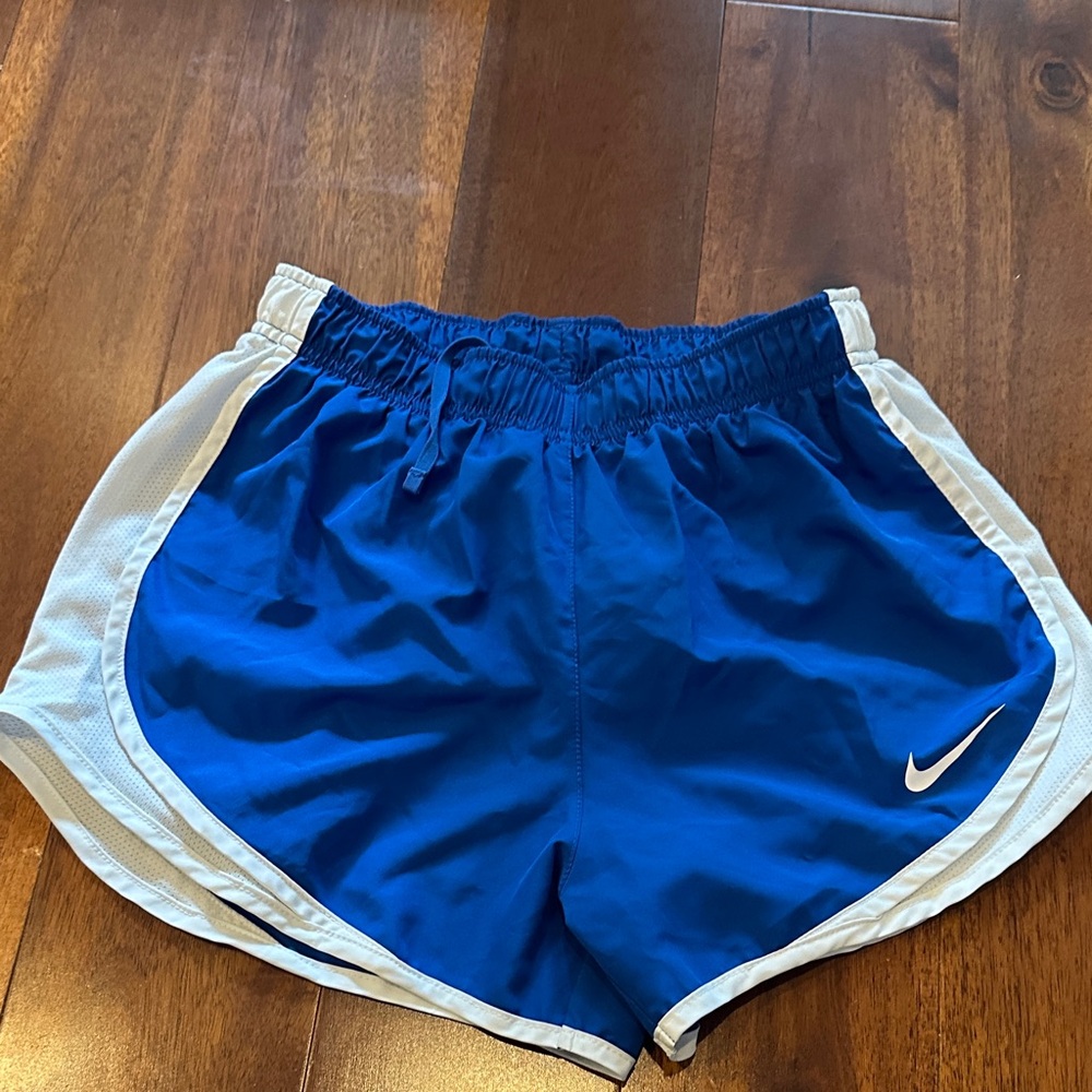 Nike Women's Royal Blue and White Athletic Shorts